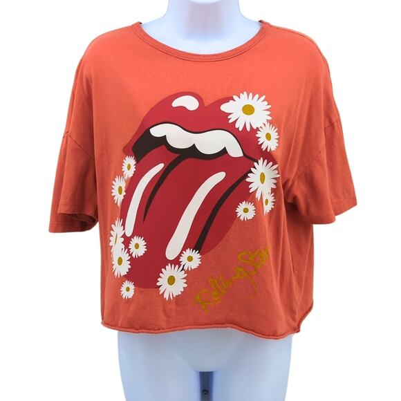 The Rolling Stones Shirt Womens Large Cropped Graphic Rock Festival Retro Orange - Picture 6 of 9